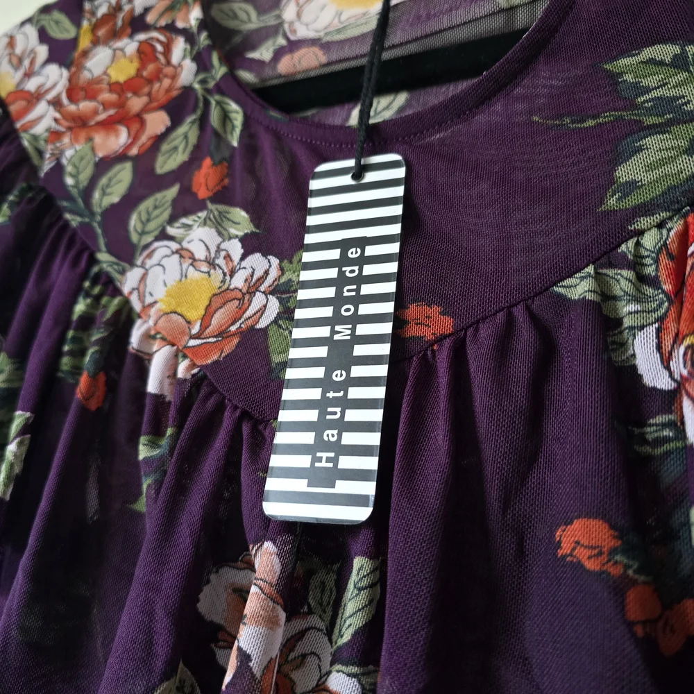 NWT Haute Monde Sheer Floral Blouse Top M Purple Romantic Ruffle Lightweight - Picture 2 of 10